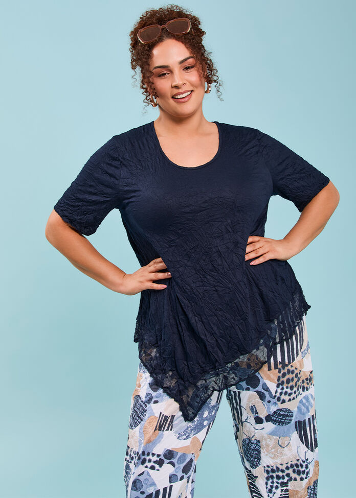 Mesh Trim Bamboo Crush Tunic, , hi-res