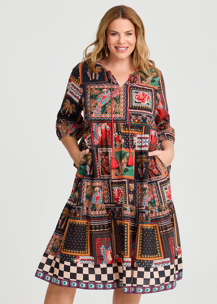 Cotton Savanah Border Print Dress, , hi-res