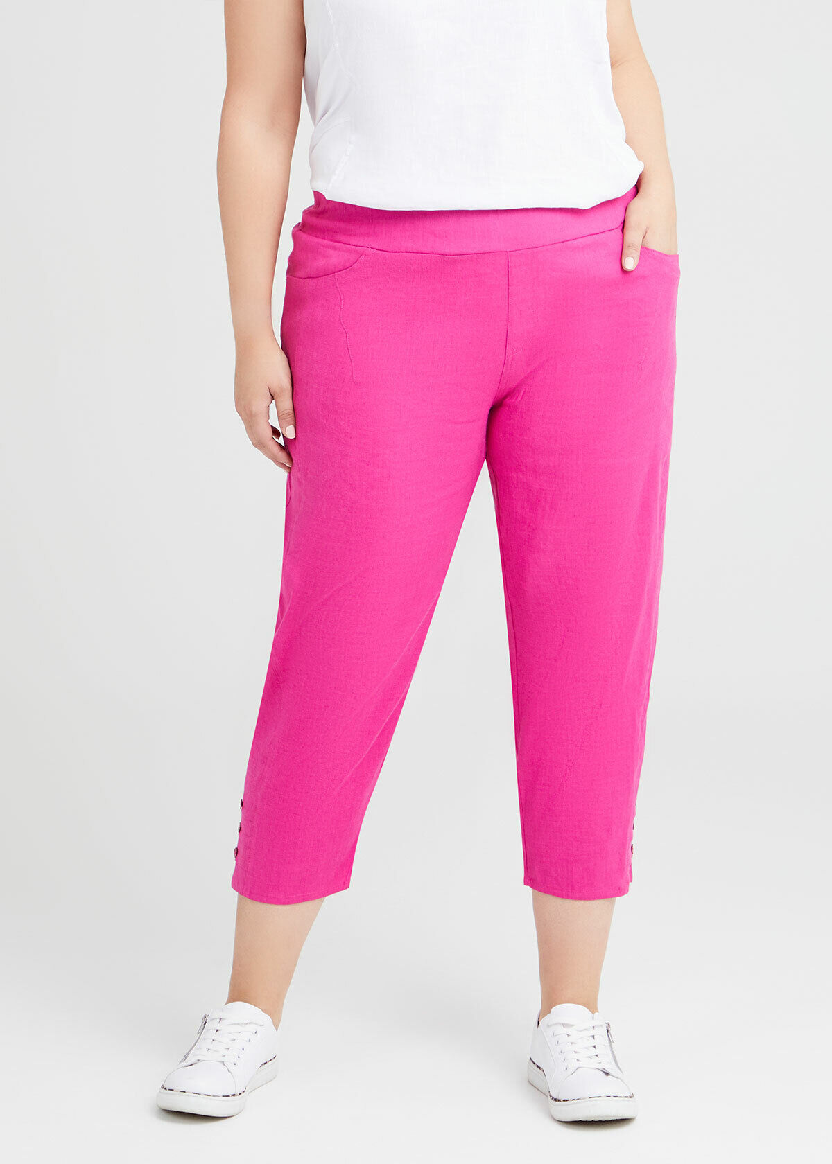 Stretch Linen Bayside Crop Pant in Pink 