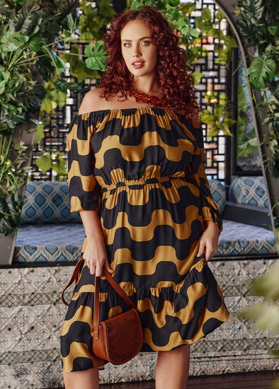 Plus Size Natural Abstract Waves Dress