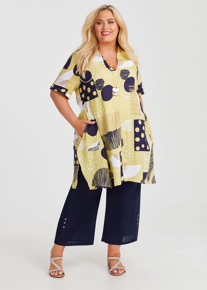 Button Hem Linen Bamboo Pant, , hi-res
