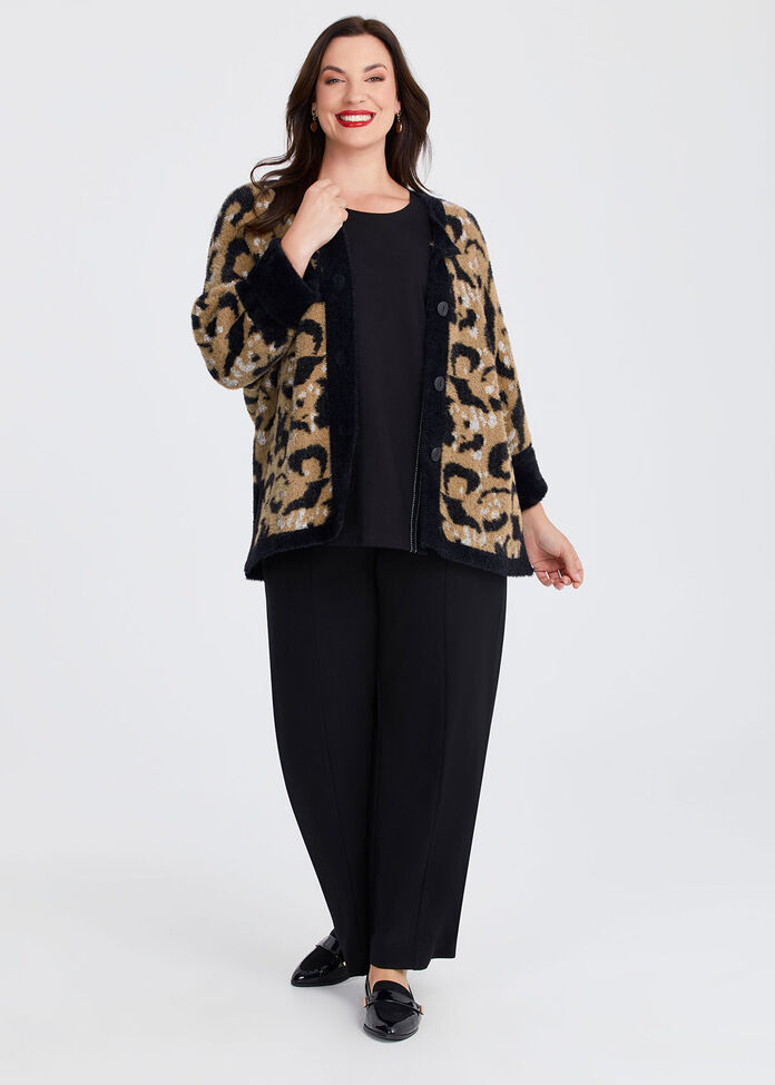 Leopard Fluffy Knit Cardigan, , hi-res