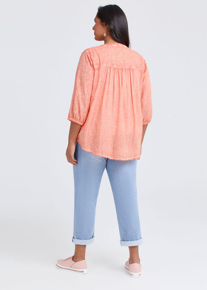 Cotton Pintuck Embroidery Top, , hi-res