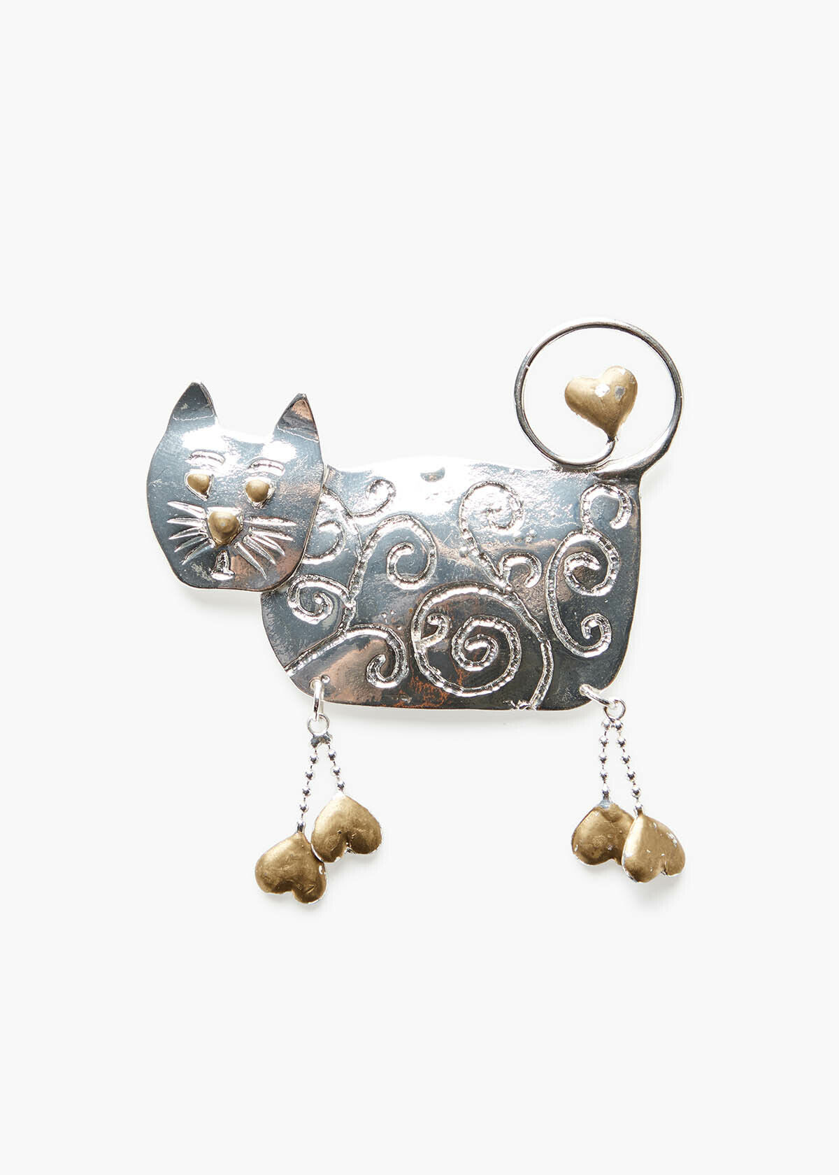 Silver shop cat brooch
