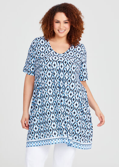 Plus Size Border Print Tunic