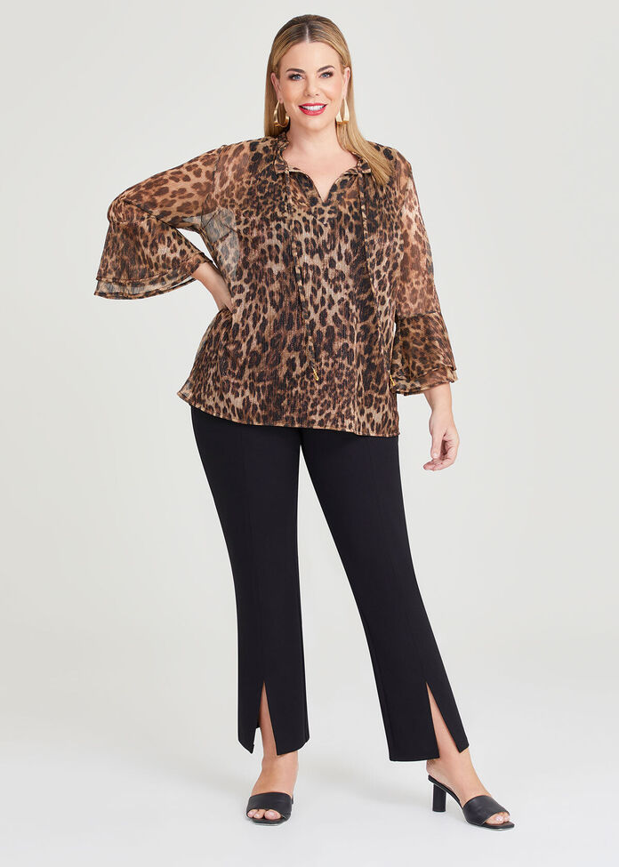Animal Plisse Ruffle Blouse, , hi-res