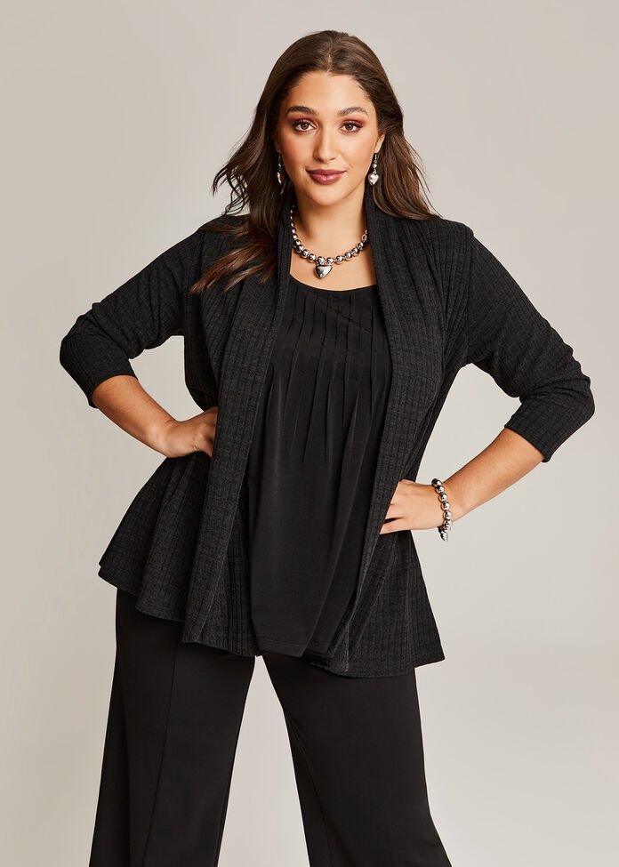 Rib Knit Swing Cardigan, , hi-res