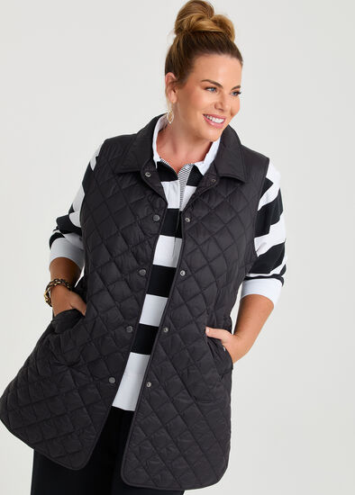 Plus Size Quilted Collared Vest