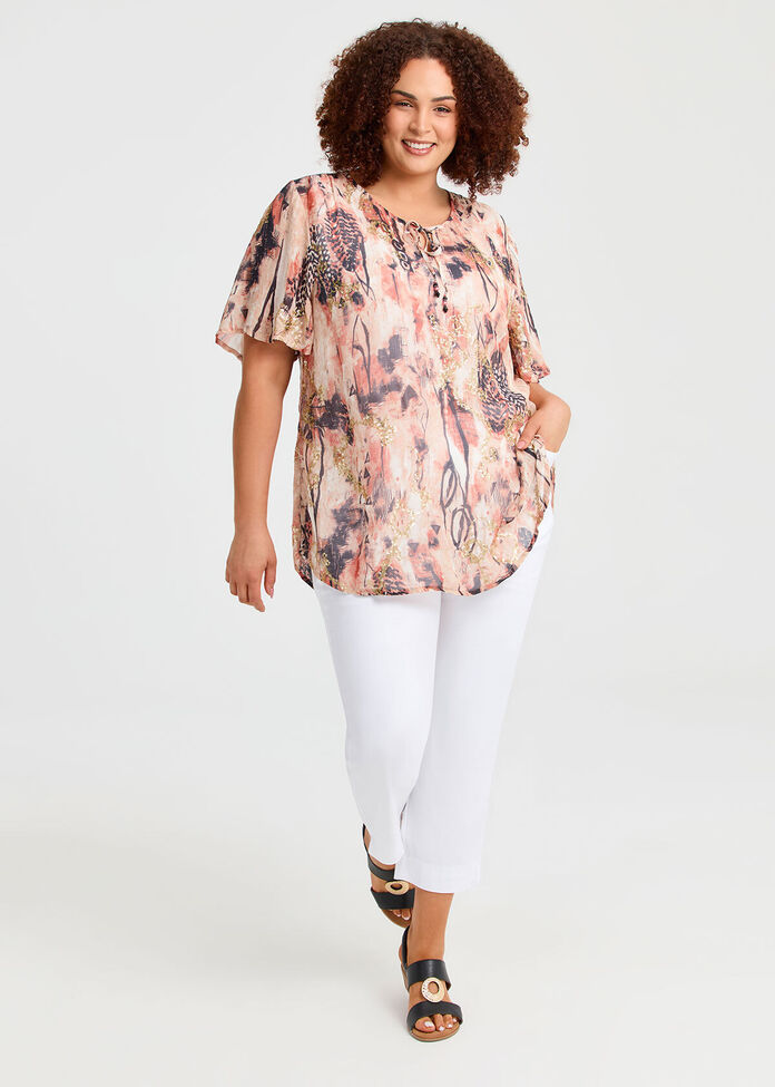 Sequin Abstract Natural Top, , hi-res