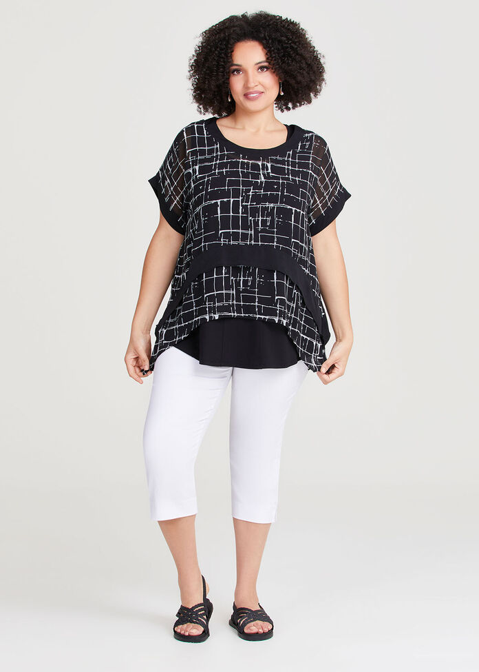 Shop Plus Size Check Chiffon Layering Top, Black Taking Shape NZ