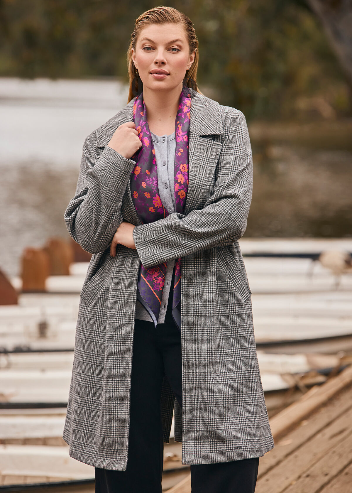 Shop Plus Size Check Longline Jacket, Multi | Taking Shape AU