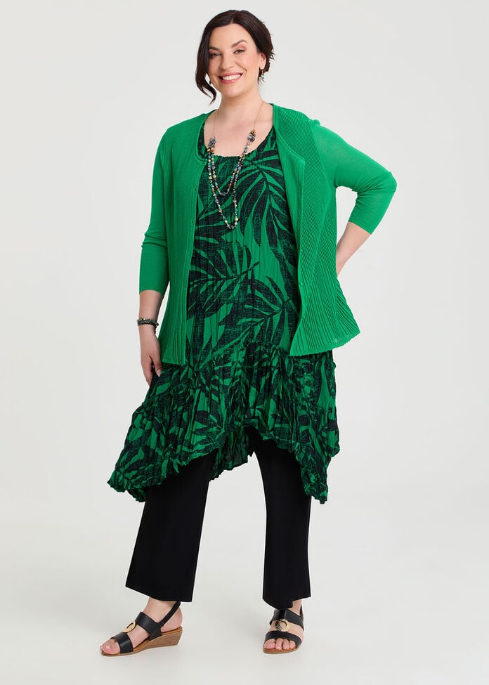 Palm Print Plisse Tunic Dress, JEWEL GREEN PRINT, hi-res