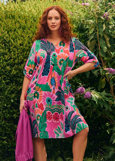 Plus Size Palm Oasis Tulip Natural Dress