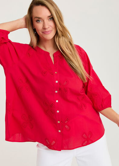 Plus Size Cotton Embroidery Flower Top