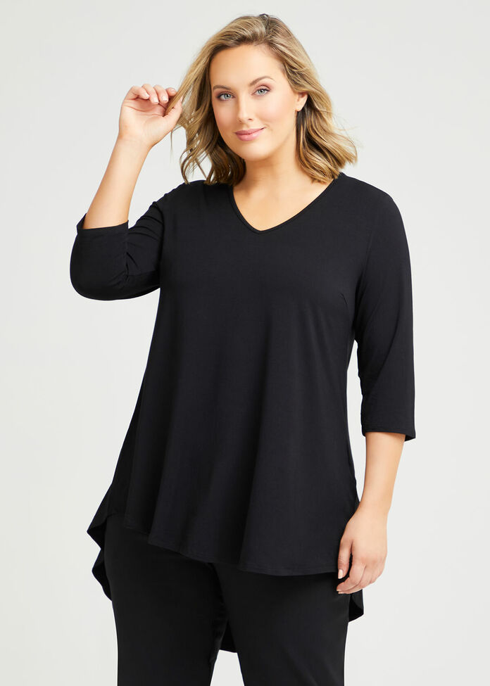 Shop Plus Size Bamboo Ultimate 3/4 Sleeve Tunic in Black | Sizes 12-30 ...