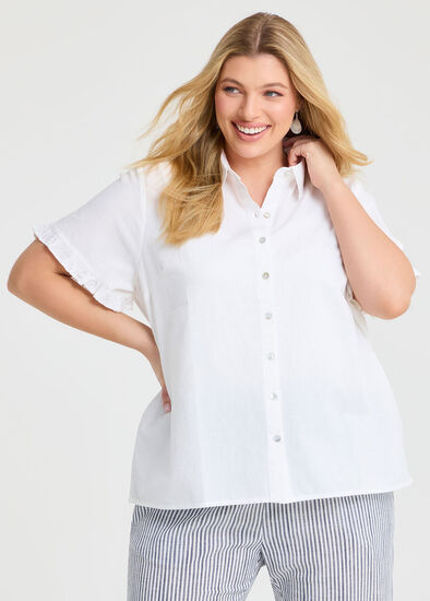 Plus Size Cotton Linen Frill Shirt