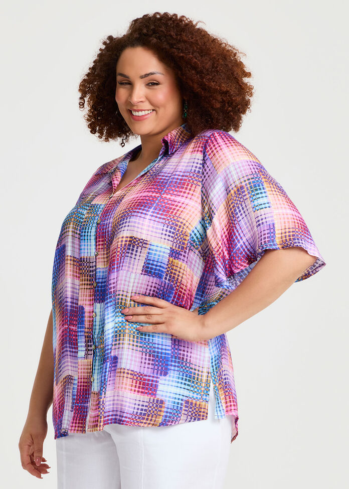 Natural Abstract Pintuck Shirt, , hi-res