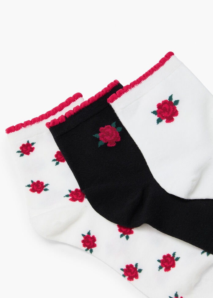 3 Pack Cotton Rose Socks, , hi-res