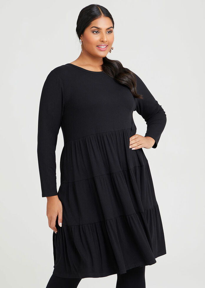 Shop Plus Size Mini Rib Tiered Dress in Black | Taking Shape AU