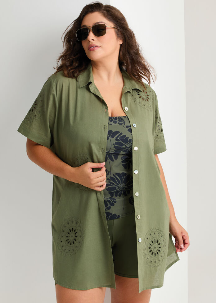 Cotton Broderie Beach Shirt, , hi-res