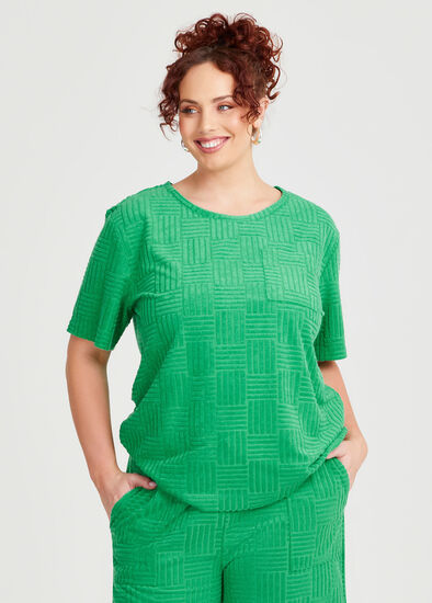 Plus Size Casual Terry Patch Pocket Top