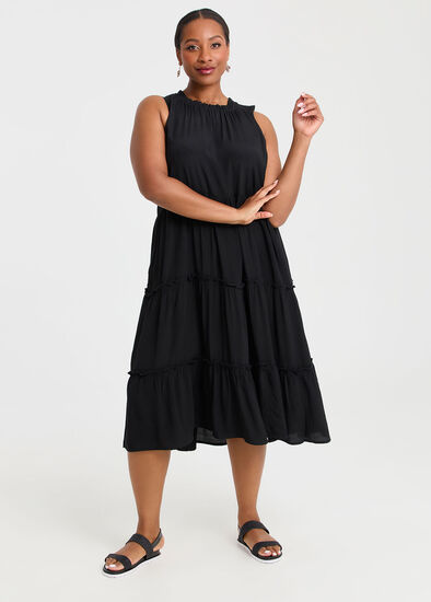 Plus Size Natural Frill Tiered Dress
