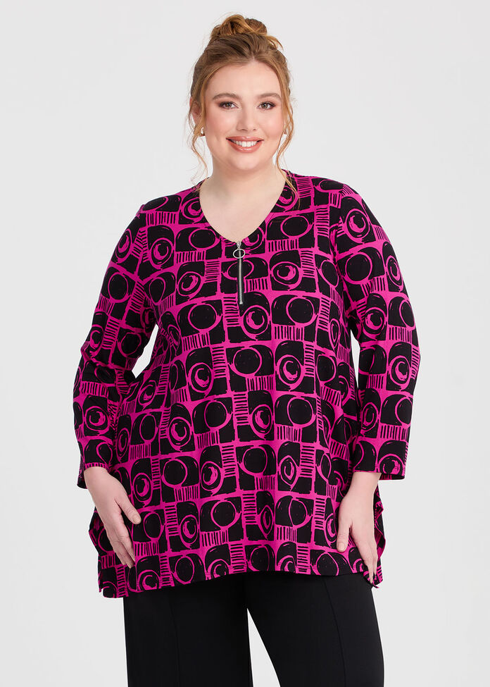 Ponte Zip Neck Top, , hi-res
