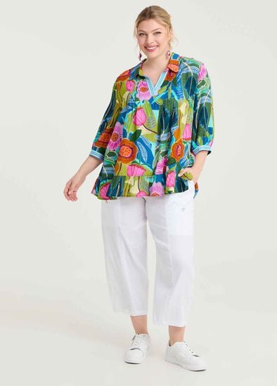 Plus Size Petite Stretch Linen Crop Pant