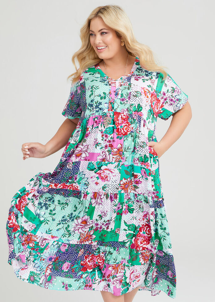 Shop Plus Size Bamboo La Quinta Tier Dress in Multi Taking Shape AU
