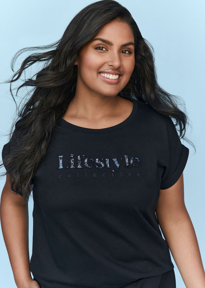 Cotton Signature Logo T-shirt, NAVY, hi-res