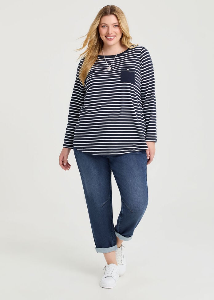 Cotton Stripe 3/4 Top, , hi-res