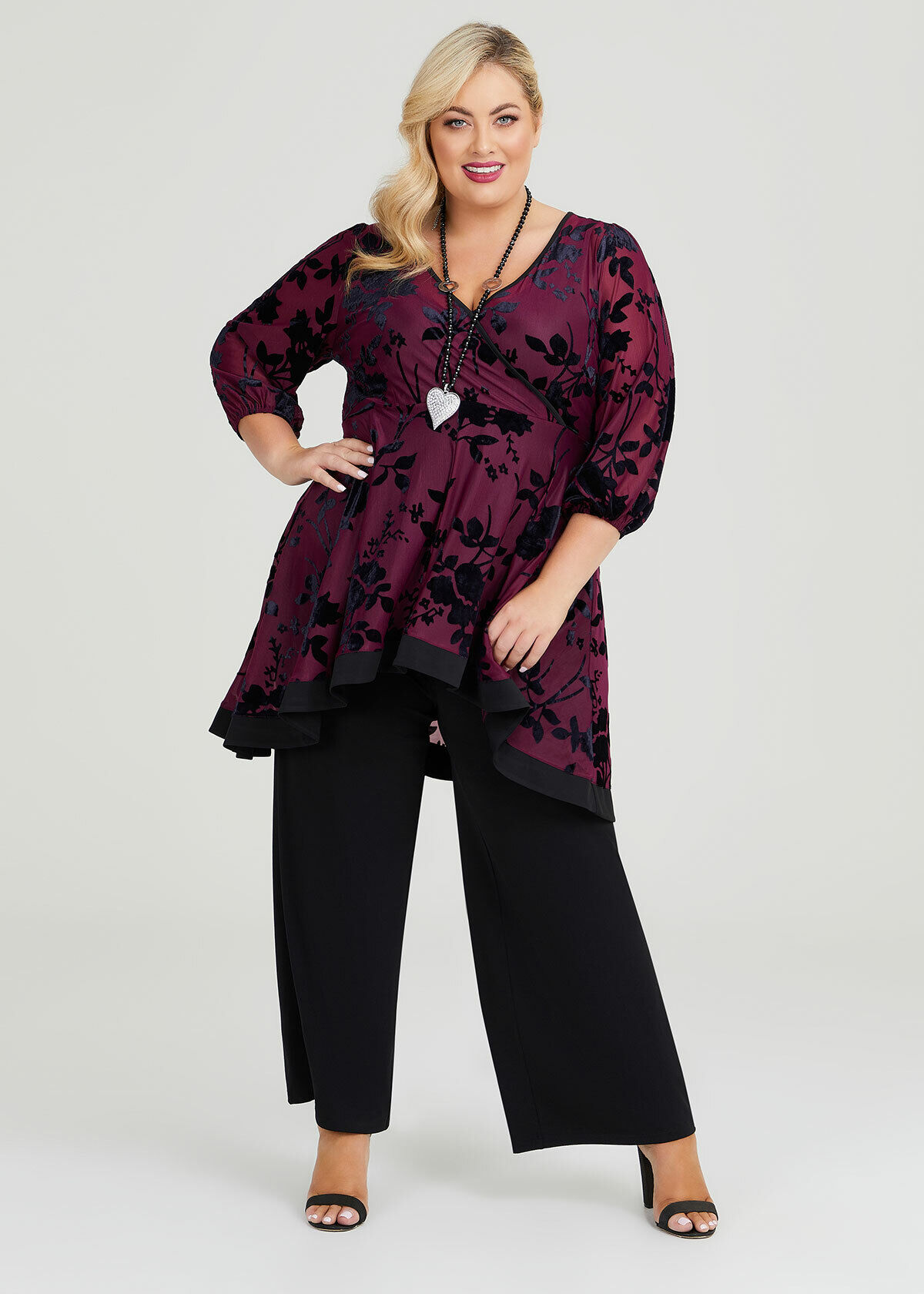 Shop Plus Size Devore Velvet Evening Tunic in Purple Taking Shape AU