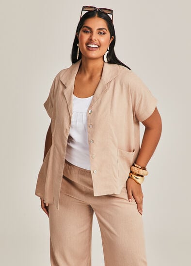 Plus Size Patch Pocket Linen Bamboo Jacket