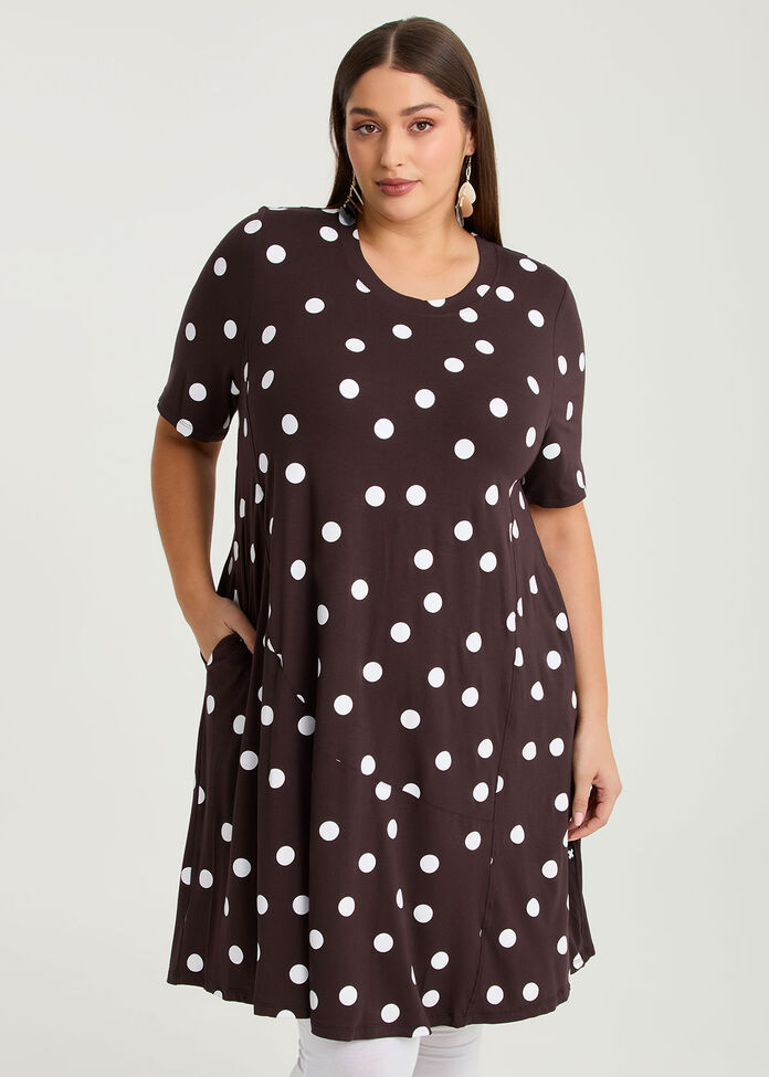 Natural Abstract Polka Dot Dress, , hi-res