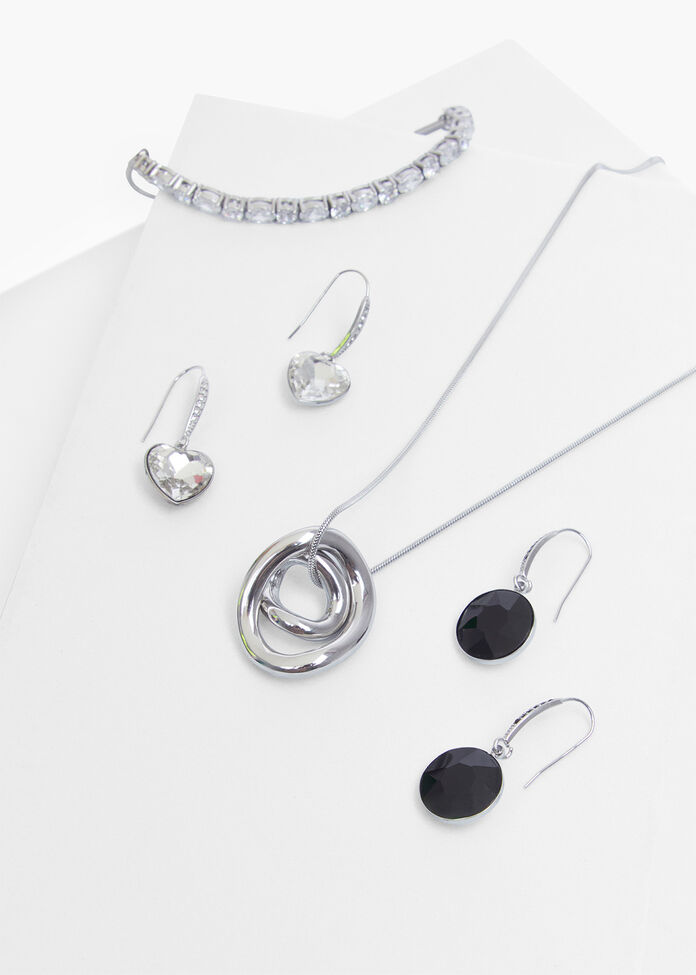 Silver Double Hoop Long Necklace, , hi-res