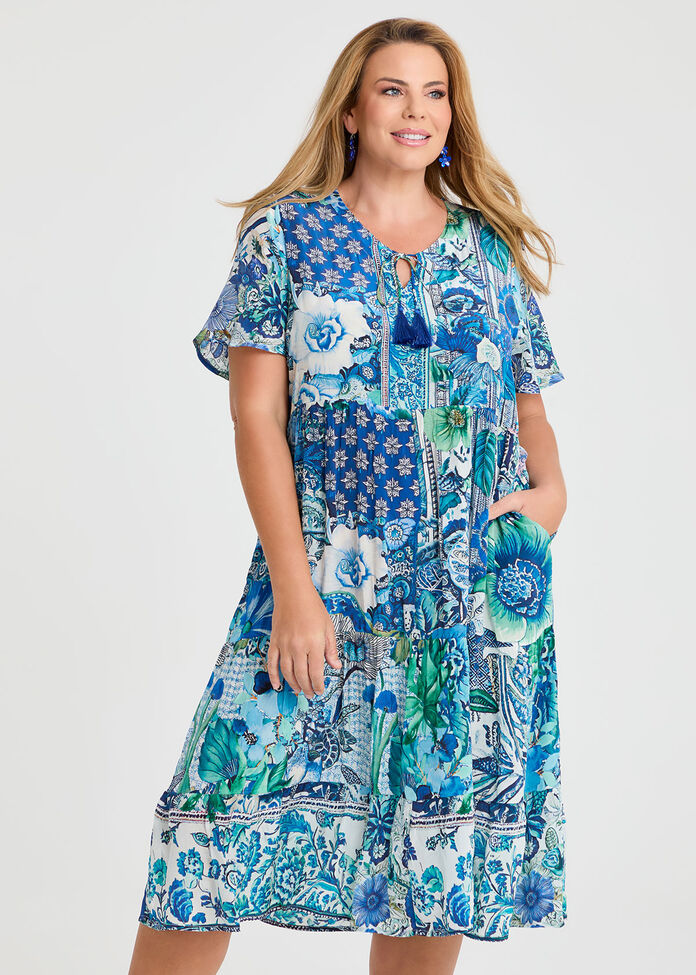 Natural Seabloom Tiered Dress, PRINT, hi-res