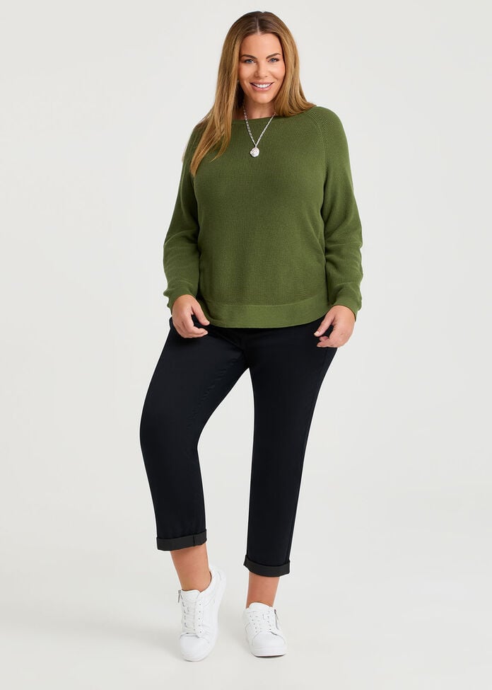Curved Hem Rib Knit Jumper, , hi-res