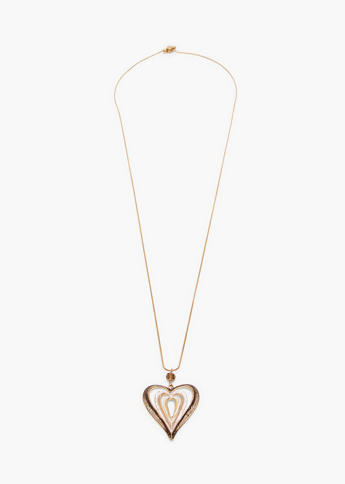 Layered Enamel Heart Necklace, , hi-res