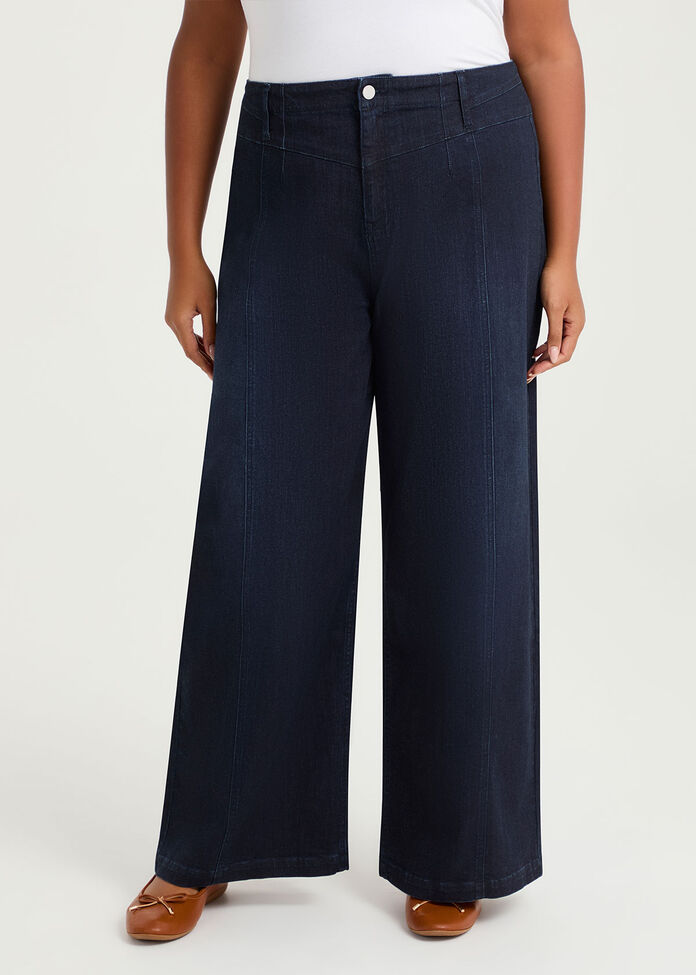 Cotton Seam Front Wide Leg Jean, , hi-res