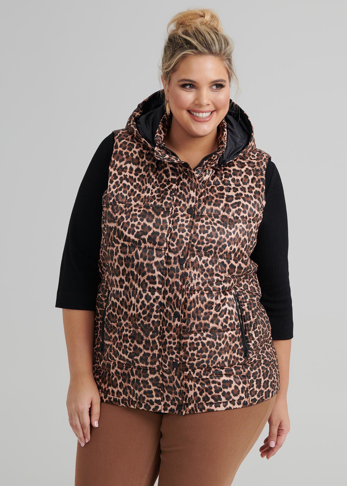 Shop Plus Size Animal Puffer Vest in Print Sizes 12 30 Taking