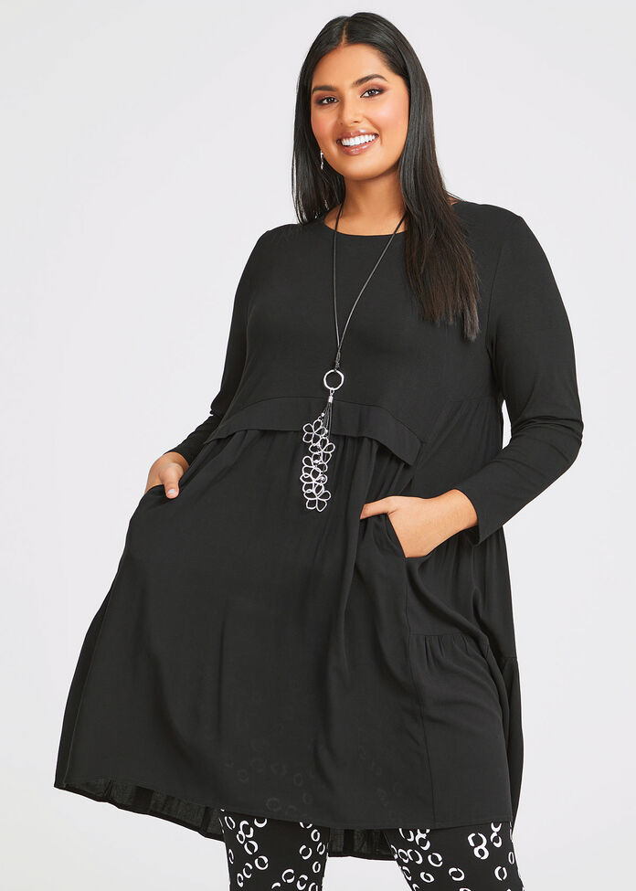 Shop Plus Size Natural Florence Tier Tunic in Black | Sizes 12-30 ...