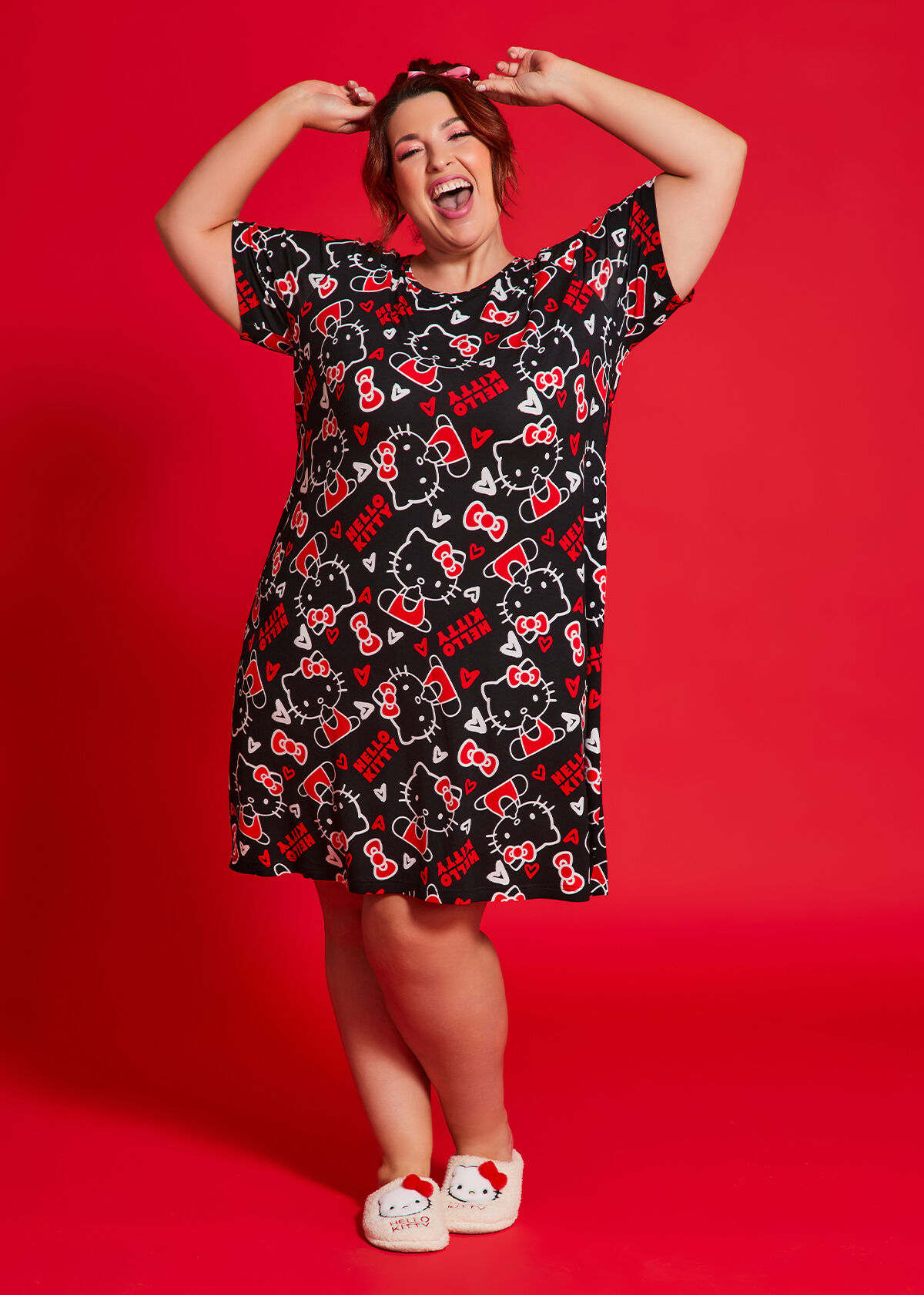 Shop Plus Size Hello Kitty Nightie in Multi Taking Shape UK