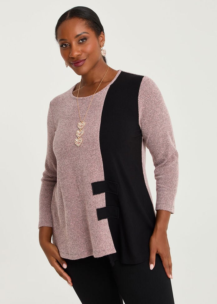 Rose Textured Spliced Top, , hi-res