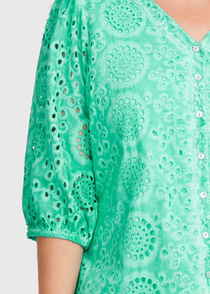 Shop Plus Size Cotton Broderie Button Top, Green | Taking Shape AU