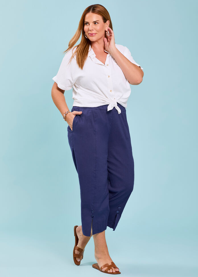 Stretch Linen Ayanna Crop Pant, , hi-res