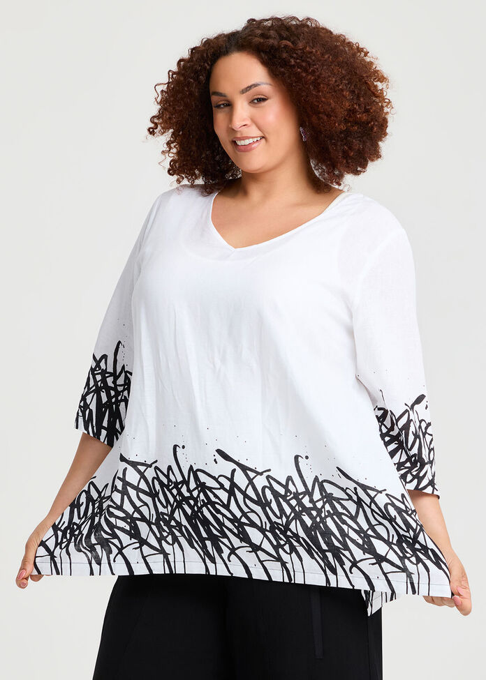 Graphic Linen Bamboo Top, , hi-res