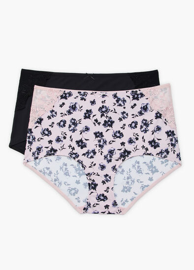 Plus Size 2 Pack Micro Lace Detail Briefs