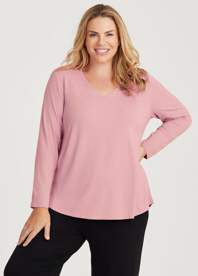 Plus Size Natural Everyday V-neck Long Sleeve Top
