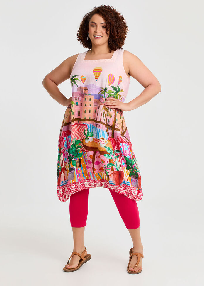 Linen Blend Holiday Midi Dress, , hi-res