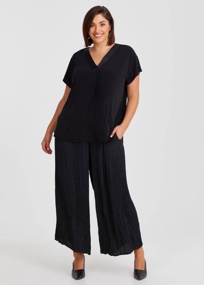 Ebony Satin Neck Short Sleeve Top, , hi-res